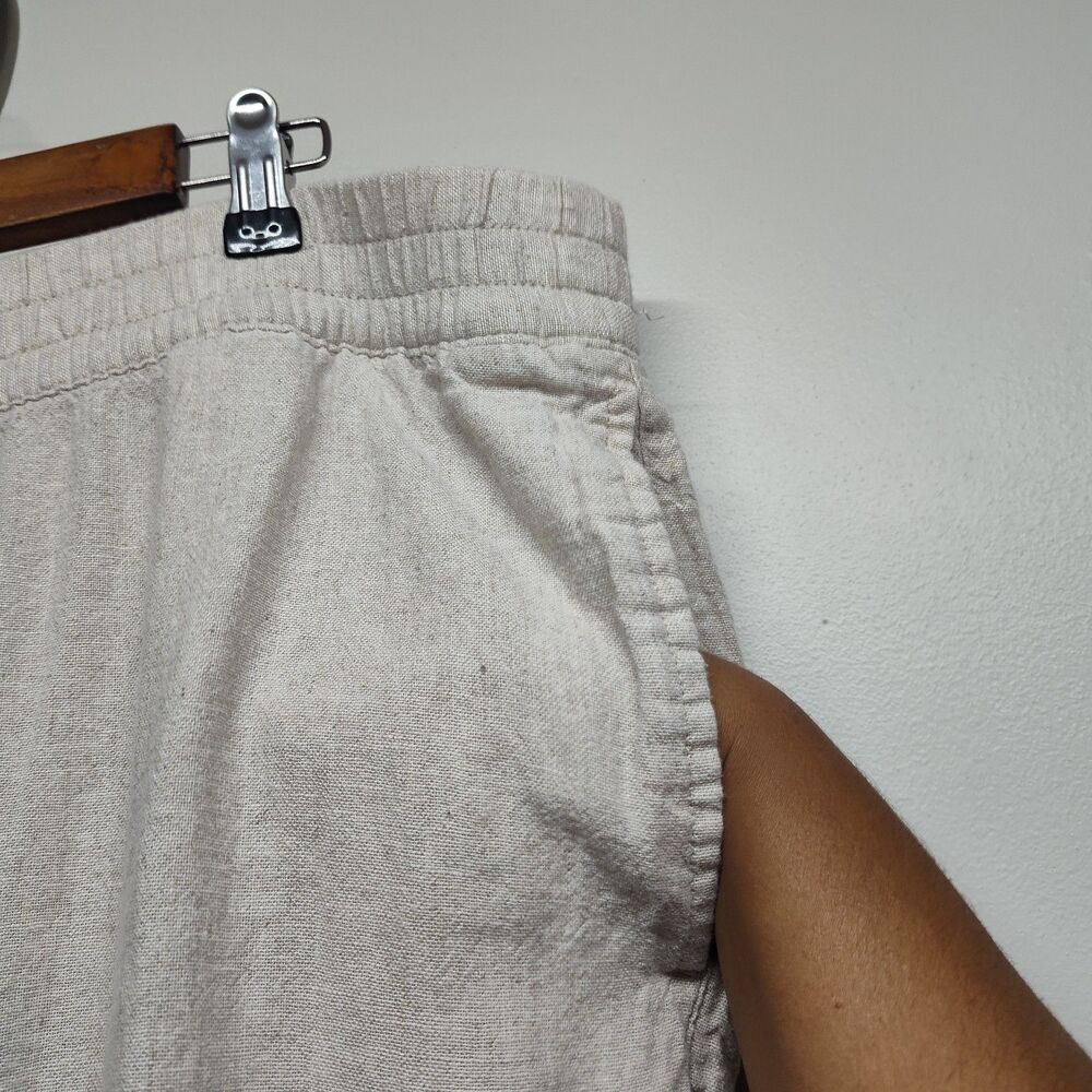 Old Navy Linen Pants Women Size XL Tan Elastic Waist Straight Leg Boho Casual - Picture 3 of 8